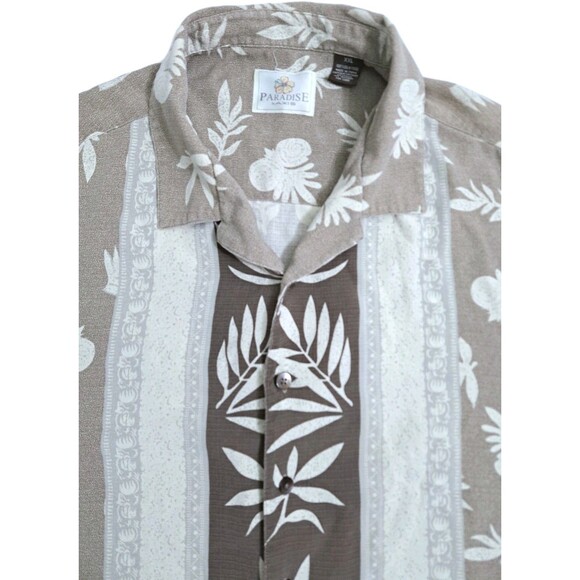 Hawaiian Shirt Men's 2XL Silk Tropical Island Brown Paradise Floral Tiki Party - Picture 2 of 6